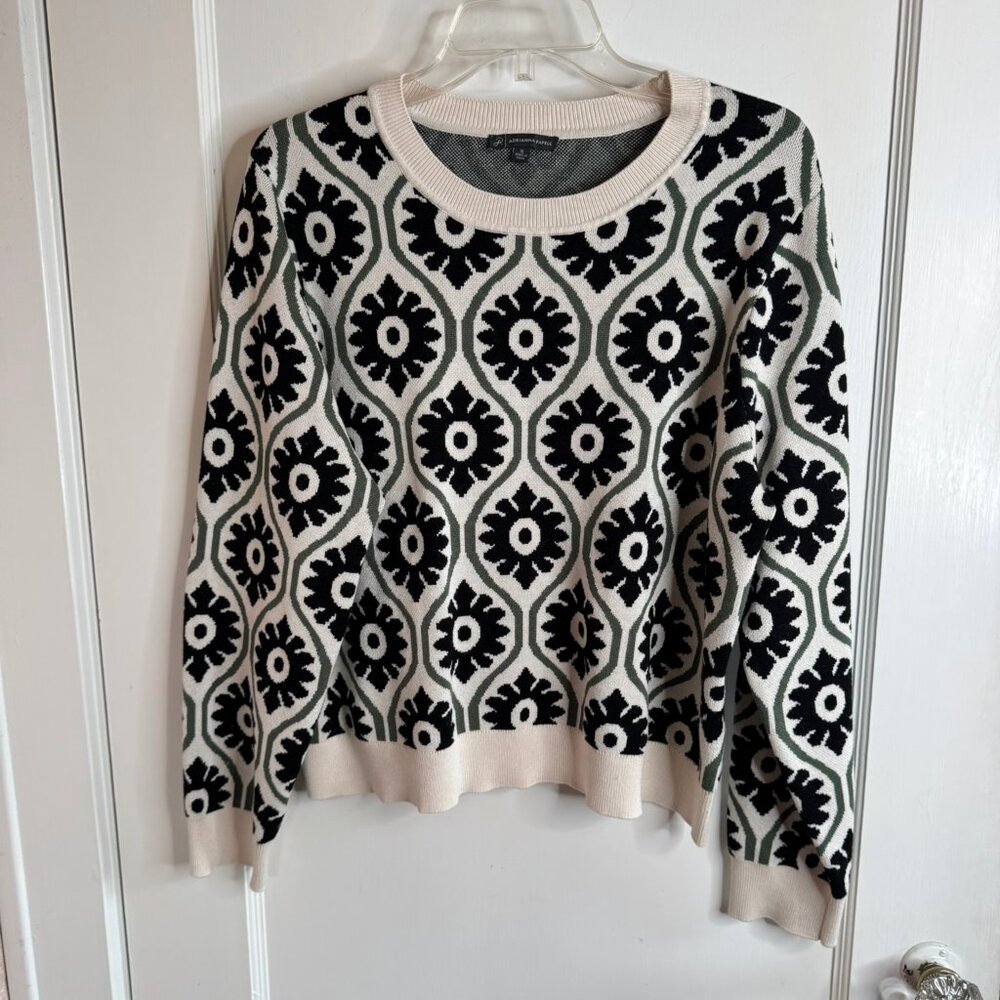 Adrianna Papell Boxy Pullover Crewneck Sweater Mod Retro Pattern sz XL